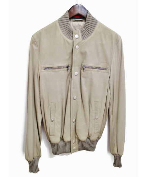 GUCCI（グッチ）GUCCI (グッチ) レザーブルゾン サンドベージュ サイズ:48の古着・服飾アイテム
