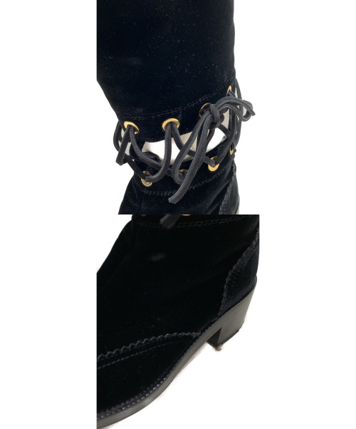 CHANEL（シャネル）CHANEL (シャネル) ベロアロングブーツ ブラック サイズ:37の古着・服飾アイテム