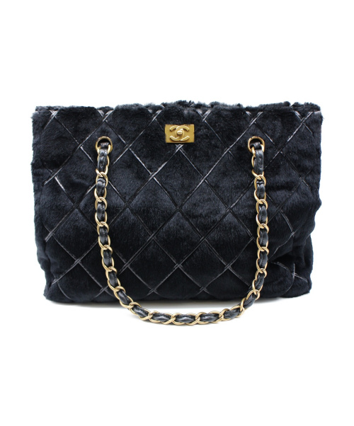 CHANEL（シャネル）CHANEL (シャネル) ファーチェーントートバッグ ブラック サイズ:- 7436266の古着・服飾アイテム