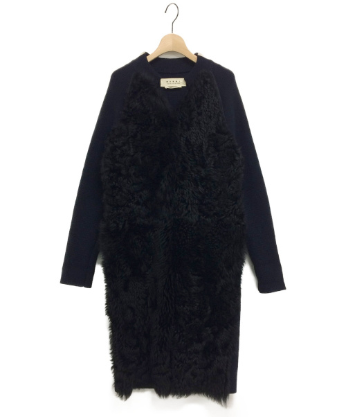 MARNI（マルニ）MARNI (マルニ) ムートン切り替えニットコート ネイビー サイズ:40の古着・服飾アイテム