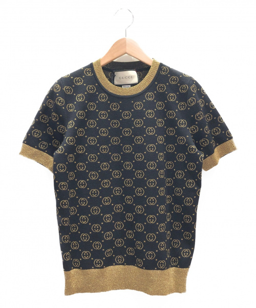 GUCCI（グッチ）GUCCI (グッチ) GGパターンウール半袖ニット ブラック サイズ:S 未使用品の古着・服飾アイテム