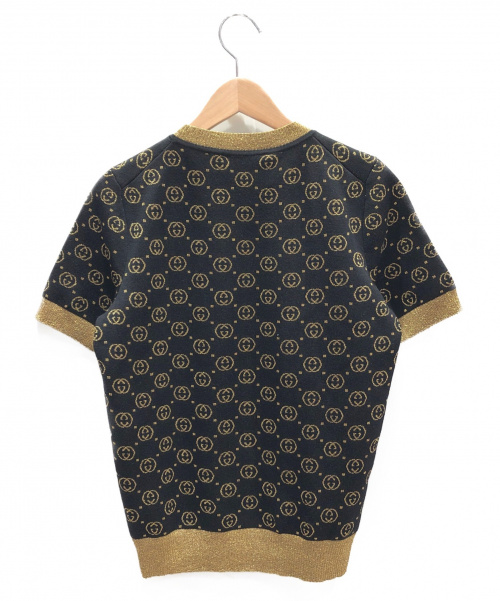 GUCCI（グッチ）GUCCI (グッチ) GGパターンウール半袖ニット ブラック サイズ:S 未使用品の古着・服飾アイテム