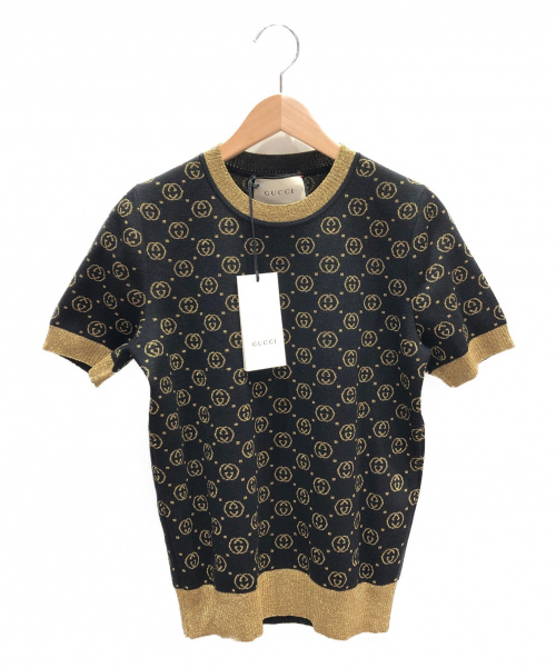 GUCCI（グッチ）GUCCI (グッチ) GGパターンウール半袖ニット ブラック サイズ:S 未使用品の古着・服飾アイテム