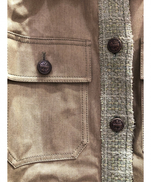 CHANEL（シャネル）CHANEL (シャネル) ツイードコンビミリタリージャケット オリーブ サイズ:34 CUBA COCO COLLECTIONの古着・服飾アイテム