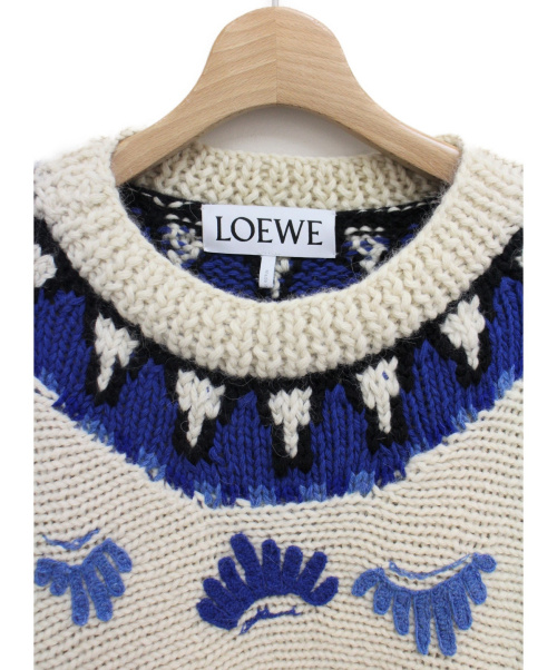 LOEWE（ロエベ）LOEWE (ロエベ) アニマルエンボリッシュセーター ホワイト×ブルー サイズ:Sの古着・服飾アイテム
