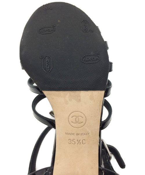 CHANEL（シャネル）CHANEL (シャネル) レザーヒールサンダル ブラック サイズ:35 1/2の古着・服飾アイテム
