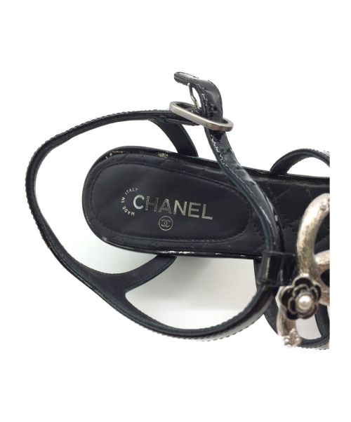 CHANEL（シャネル）CHANEL (シャネル) レザーヒールサンダル ブラック サイズ:35 1/2の古着・服飾アイテム