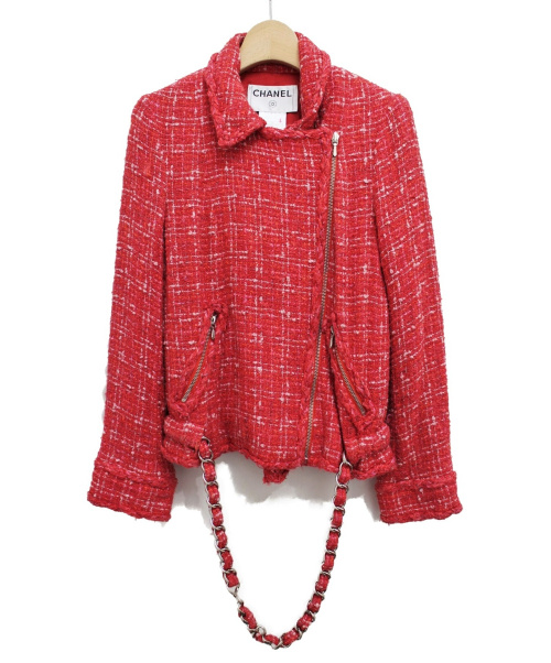 CHANEL（シャネル）CHANEL (シャネル) ツイードライダースジャケット ピンク サイズ:38の古着・服飾アイテム