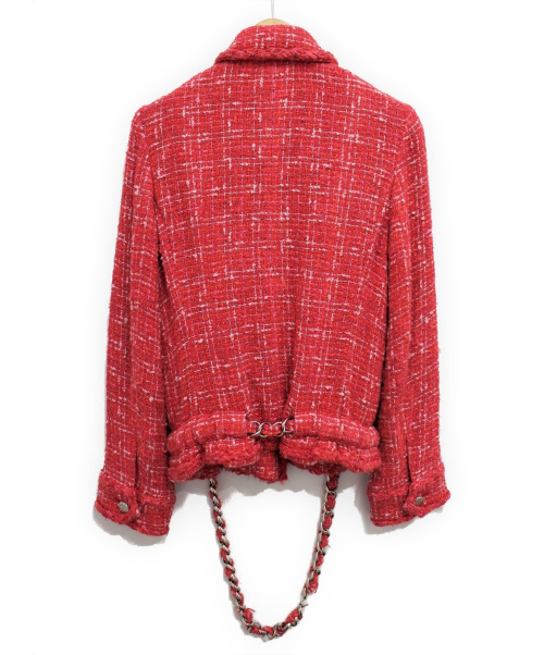 CHANEL（シャネル）CHANEL (シャネル) ツイードライダースジャケット ピンク サイズ:38の古着・服飾アイテム