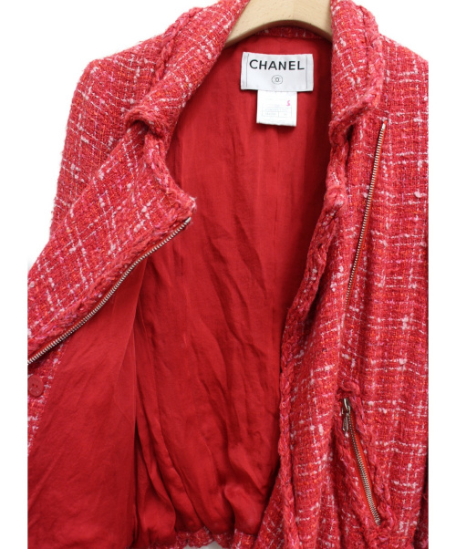 CHANEL（シャネル）CHANEL (シャネル) ツイードライダースジャケット ピンク サイズ:38の古着・服飾アイテム