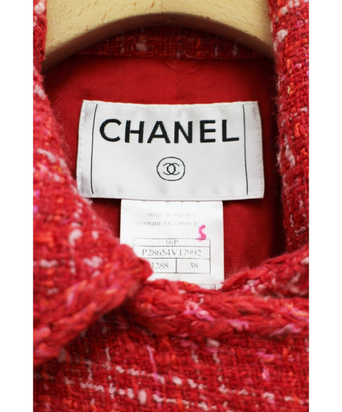 CHANEL（シャネル）CHANEL (シャネル) ツイードライダースジャケット ピンク サイズ:38の古着・服飾アイテム
