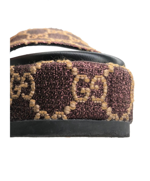 GUCCI（グッチ）GUCCI (グッチ) 20SS ラメGGスライダーサンダル ブラウン サイズ:35 573018KQW00の古着・服飾アイテム