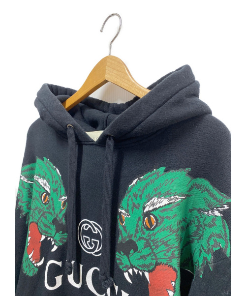 GUCCI（グッチ）GUCCI (グッチ) タイガープリントプルオーバーパーカー ブラック サイズ:М 18AWの古着・服飾アイテム