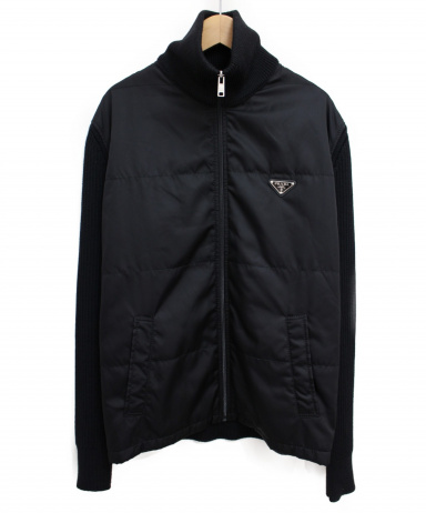 【極美品】PRADA プラダ ナイロン ウール切替 カーディガン 46 黒 46 ファッション 【極美品】PRADA プラダ ナイロン ウール切替