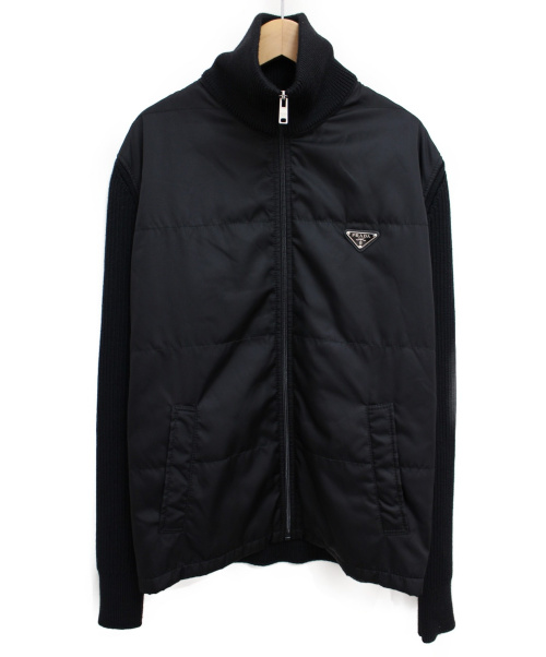 PRADA（プラダ）PRADA (プラダ) ウール×ナイロンカーディガン ブラック サイズ:48の古着・服飾アイテム
