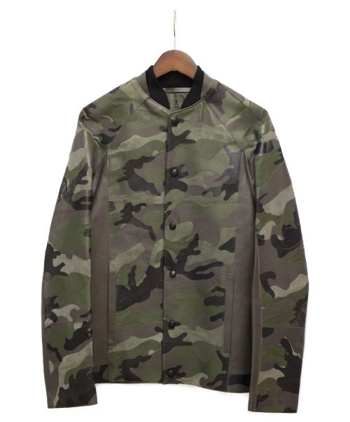 VALENTINO（ヴァレンティノ）VALENTINO (ヴァレンティノ) カモ柄レザーブルゾン カーキ サイズ:44の古着・服飾アイテム