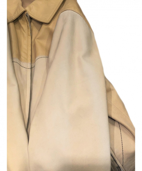 HERMES（エルメス）HERMES (エルメス) 切替レザージャケット ベージュ サイズ:46の古着・服飾アイテム