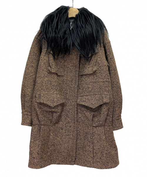 sacai（サカイ）sacai (サカイ) GOATファーツイードミリタリーコート キャメル サイズ:1の古着・服飾アイテム