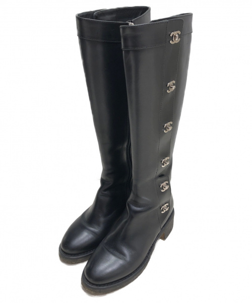CHANEL（シャネル）CHANEL (シャネル) ターンロックココマークロングブーツ ブラック サイズ:35C G31202の古着・服飾アイテム