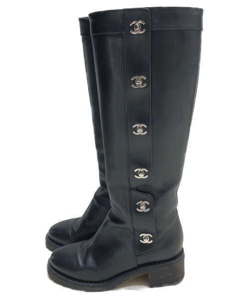 CHANEL（シャネル）CHANEL (シャネル) ターンロックココマークロングブーツ ブラック サイズ:35C G31202の古着・服飾アイテム