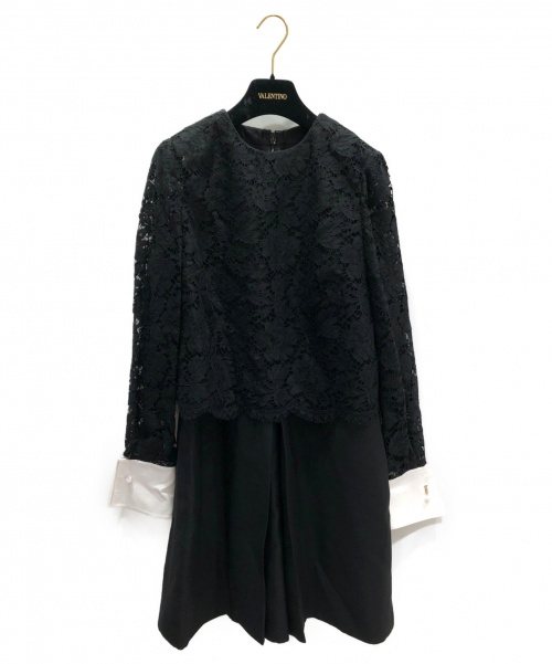 VALENTINO（ヴァレンティノ）VALENTINO (ヴァレンティノ) コントラストカラークレープクチュールドレス ブラック サイズ:42の古着・服飾アイテム