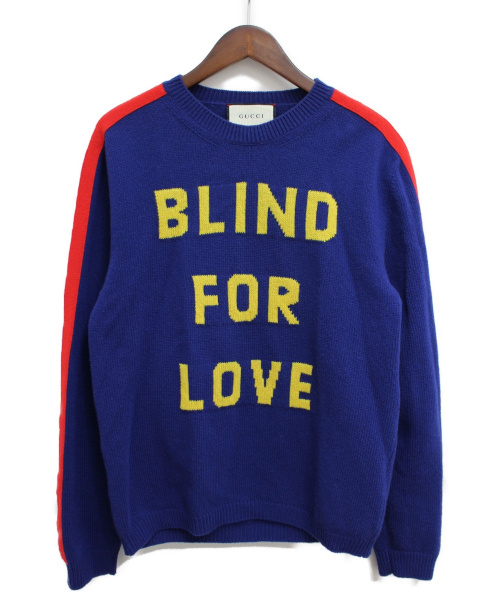 GUCCI（グッチ）GUCCI (グッチ) BLIND FOR LOVE(ブラインドフォーラブ)ニット ブルー サイズ:Sの古着・服飾アイテム
