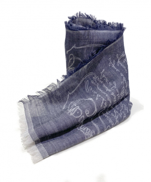 Berluti（ベルルッティ）Berluti (ベルルッティ) カシミヤコットンストール ネイビー サイズ:- カリグラフィ柄の古着・服飾アイテム