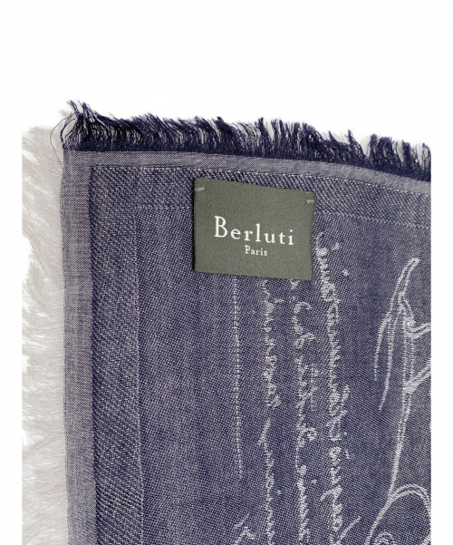 Berluti（ベルルッティ）Berluti (ベルルッティ) カシミヤコットンストール ネイビー サイズ:- カリグラフィ柄の古着・服飾アイテム
