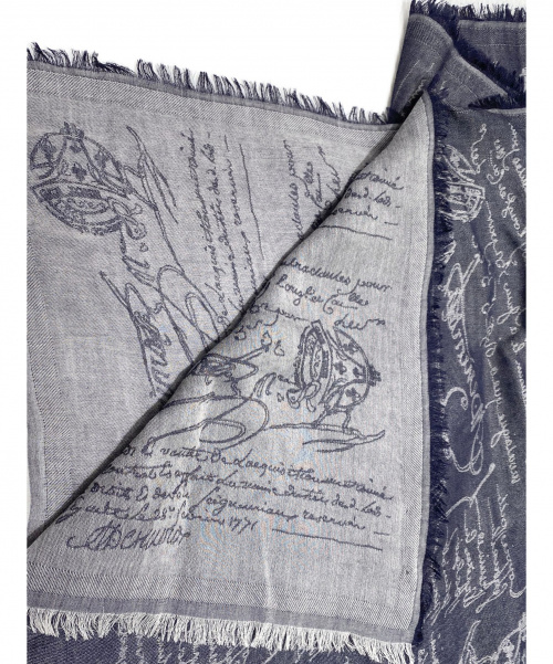 Berluti（ベルルッティ）Berluti (ベルルッティ) カシミヤコットンストール ネイビー サイズ:- カリグラフィ柄の古着・服飾アイテム