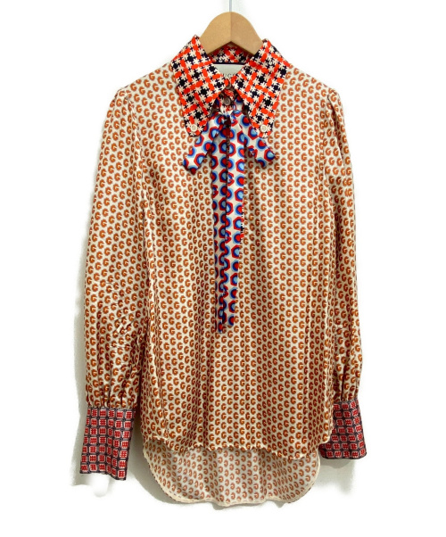 GUCCI（グッチ）GUCCI (グッチ) シルクネックボウタイブラウス ブラウン サイズ:40 シルク100%の古着・服飾アイテム