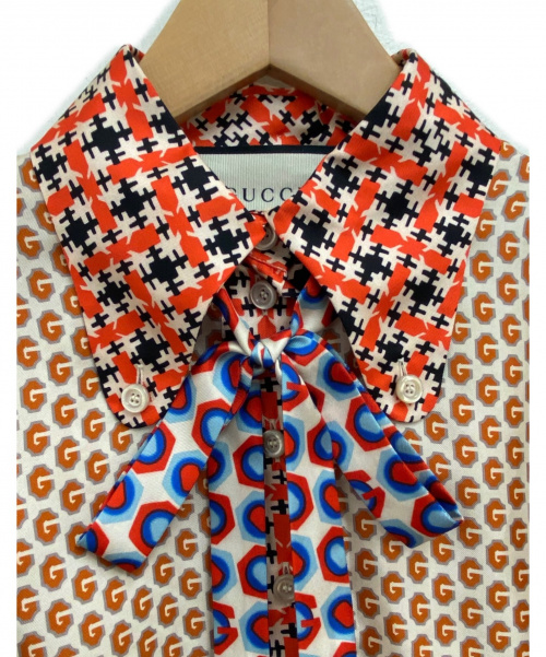 GUCCI（グッチ）GUCCI (グッチ) シルクネックボウタイブラウス ブラウン サイズ:40 シルク100%の古着・服飾アイテム