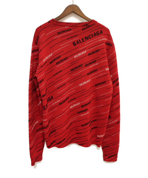 BALENCIAGA（バレンシアガ）BALENCIAGA (バレンシアガ) ダイアゴナルロゴ総柄ニット レッド サイズ:Sの古着・服飾アイテム