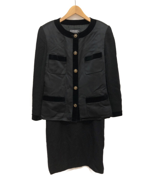 CHANEL（シャネル）CHANEL (シャネル) ベロア切替セットアップジャケット ブラック サイズ:40の古着・服飾アイテム