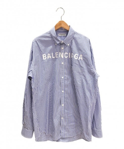 BALENCIAGA（バレンシアガ）BALENCIAGA (バレンシアガ) 刺繍ストライプオーバーシャツ ネイビー サイズ:36の古着・服飾アイテム