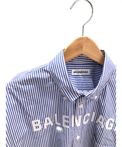 BALENCIAGA（バレンシアガ）BALENCIAGA (バレンシアガ) 刺繍ストライプオーバーシャツ ネイビー サイズ:36の古着・服飾アイテム