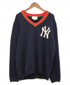 GUCCIグッチ）の古着「NYヤンキースパッチVネックニット」｜ネイビー×レッド