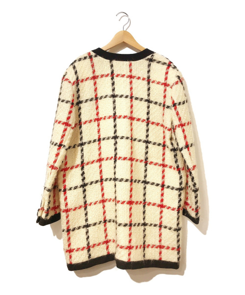 Christian Dior（クリスチャン ディオール）Christian Dior (クリスチャンディオール) [OLD]チェックツイードノーカラーコート ホワイト サイズ:11表記 ヴィンテージ・オールドクリスチャンディオール モヘヤ混の古着・服飾アイテム
