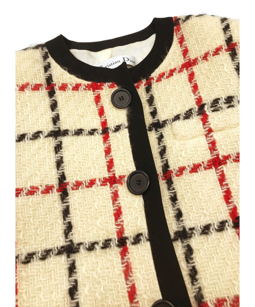Christian Dior（クリスチャン ディオール）Christian Dior (クリスチャンディオール) [OLD]チェックツイードノーカラーコート ホワイト サイズ:11表記 ヴィンテージ・オールドクリスチャンディオール モヘヤ混の古着・服飾アイテム