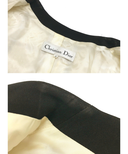 Christian Dior（クリスチャン ディオール）Christian Dior (クリスチャンディオール) [OLD]チェックツイードノーカラーコート ホワイト サイズ:11表記 ヴィンテージ・オールドクリスチャンディオール モヘヤ混の古着・服飾アイテム