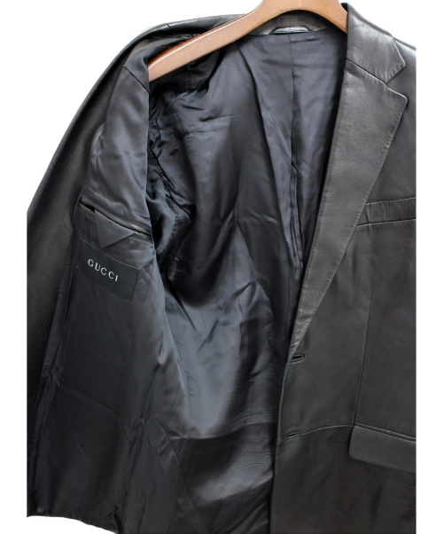 GUCCI（グッチ）GUCCI (グッチ) レザーテーラードジャケット ブラック サイズ:Lの古着・服飾アイテム