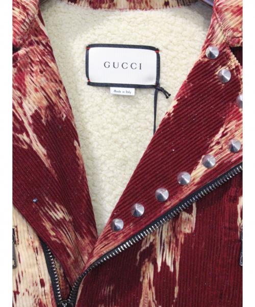 GUCCI（グッチ）GUCCI (グッチ) タイダイフリンジダブルライダースジャケット レッド×アイボリー サイズ:Mの古着・服飾アイテム