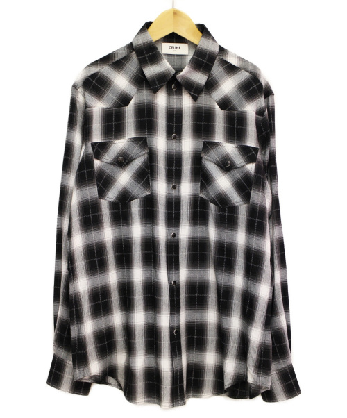 CELINE（セリーヌ）CELINE (セリーヌ) 20SS クラシックフィットチェックシャツ ブラック×ホワイト サイズ:Lの古着・服飾アイテム