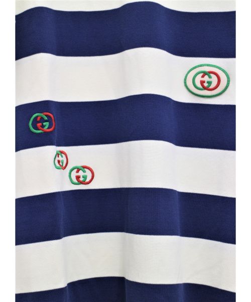 GUCCI（グッチ）GUCCI (グッチ) エンブロイダリー付ボーダーポロシャツ ブルー×ホワイト サイズ:XLの古着・服飾アイテム