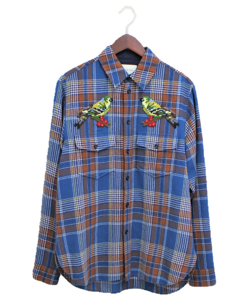 GUCCI（グッチ）GUCCI (グッチ) バードエンブロイダリーシャツ ブルー×ブラウン サイズ:38/15の古着・服飾アイテム