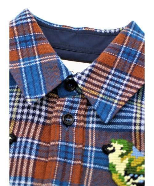 GUCCI（グッチ）GUCCI (グッチ) バードエンブロイダリーシャツ ブルー×ブラウン サイズ:38/15の古着・服飾アイテム