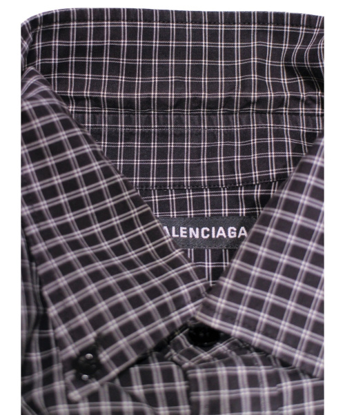 BALENCIAGA（バレンシアガ）BALENCIAGA (バレンシアガ) バックロゴチェックシャツ ブラック サイズ:39の古着・服飾アイテム