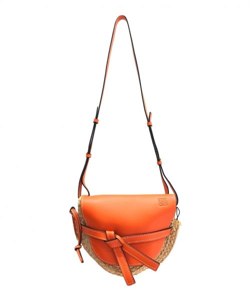 LOEWE（ロエベ）LOEWE (ロエベ) スモールゲートラフィアバッグ オレンジ×ナチュラル サイズ:スモールの古着・服飾アイテム