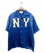 GUCCIグッチ）の古着「NYヤンキースエンブロイダリーシャツ」｜ネイビー