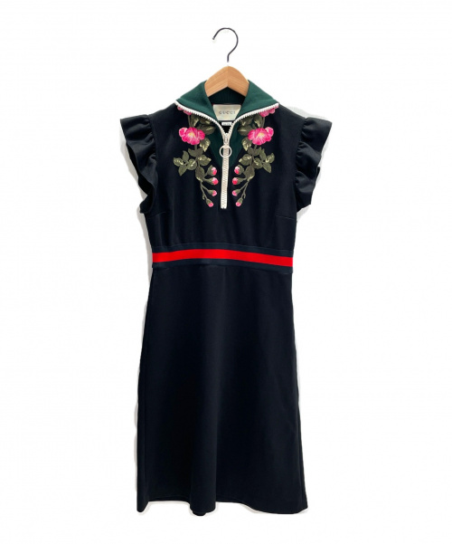 GUCCI（グッチ）GUCCI (グッチ) エンブロイダリージャージーワンピース ブラック サイズ:Ｓの古着・服飾アイテム