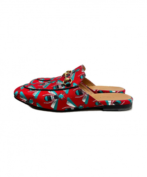 GUCCI（グッチ）GUCCI (グッチ) 蜂ジャガードプリンスタウン/サンダル レッド サイズ:37の古着・服飾アイテム